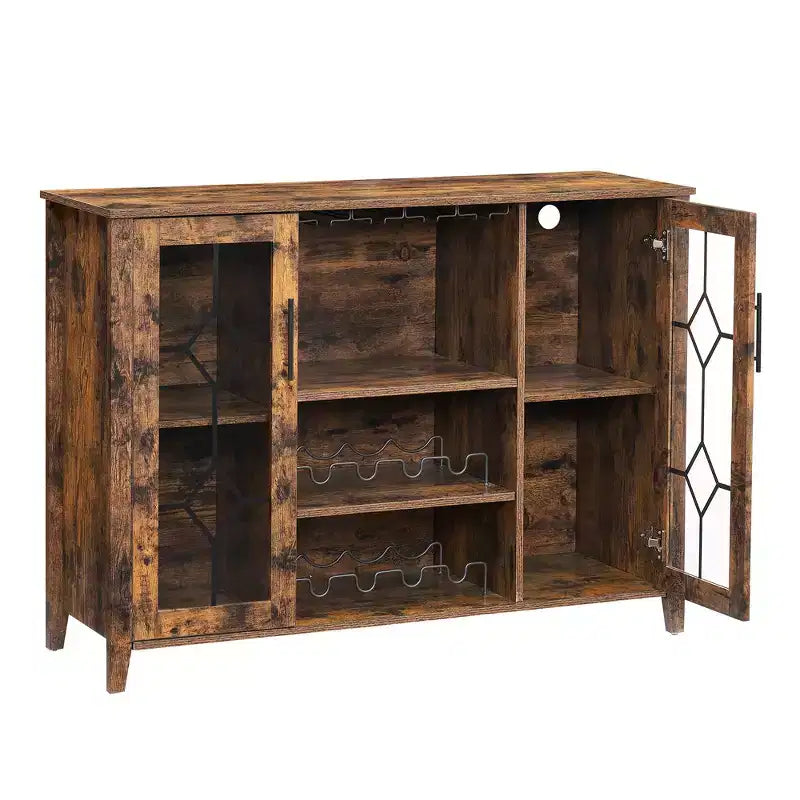 Meuble Bar à Vins avec Lumières LED – Étagère Verres & Bouteilles, Buffet de Rangement