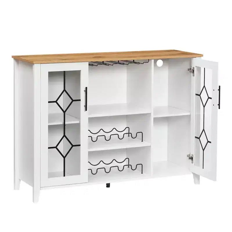 Meuble Bar à Vins avec Lumières LED – Étagère Verres & Bouteilles, Buffet de Rangement
