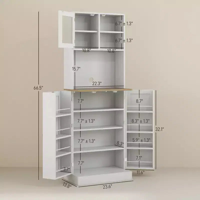 Haut meuble de cuisine avec étagères réglables et portes vitrées