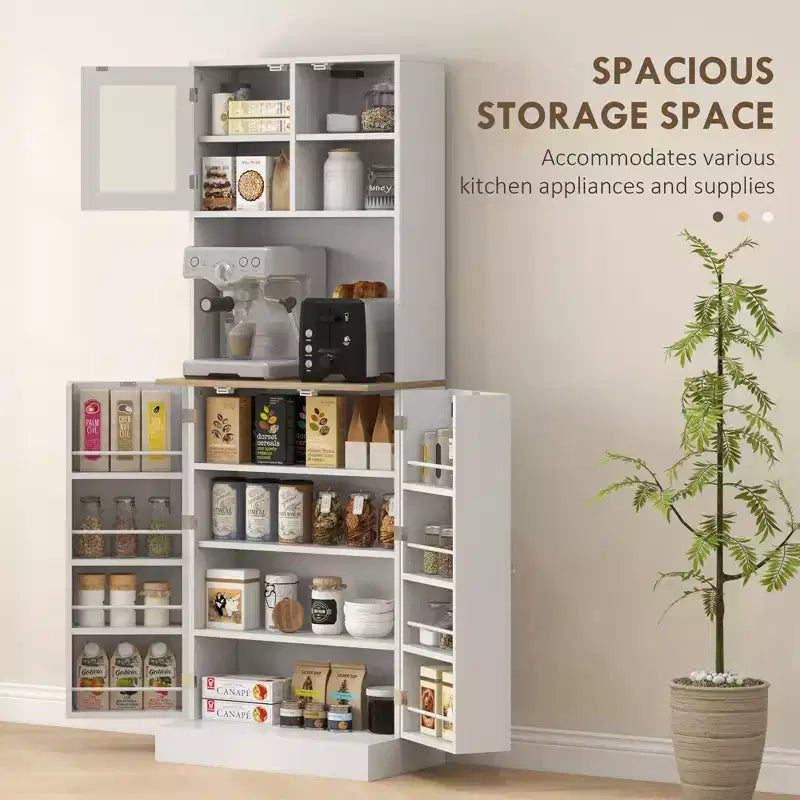 Haut meuble de cuisine avec étagères réglables et portes vitrées