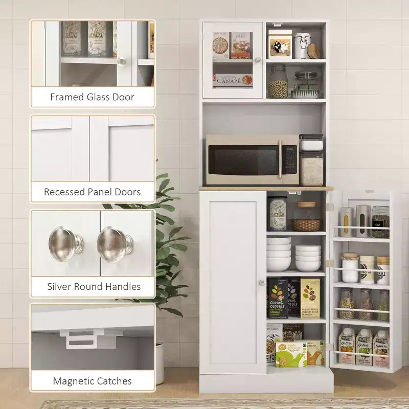 Haut meuble de cuisine avec étagères réglables et portes vitrées