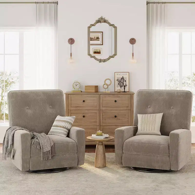 Fauteuil inclinable à bascule pivotant à 360° avec dossier et repose-pieds réglables – Revêtement en velours côtelé