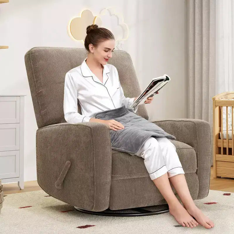 Fauteuil inclinable à bascule pivotant à 360° avec dossier et repose-pieds réglables – Revêtement en velours côtelé