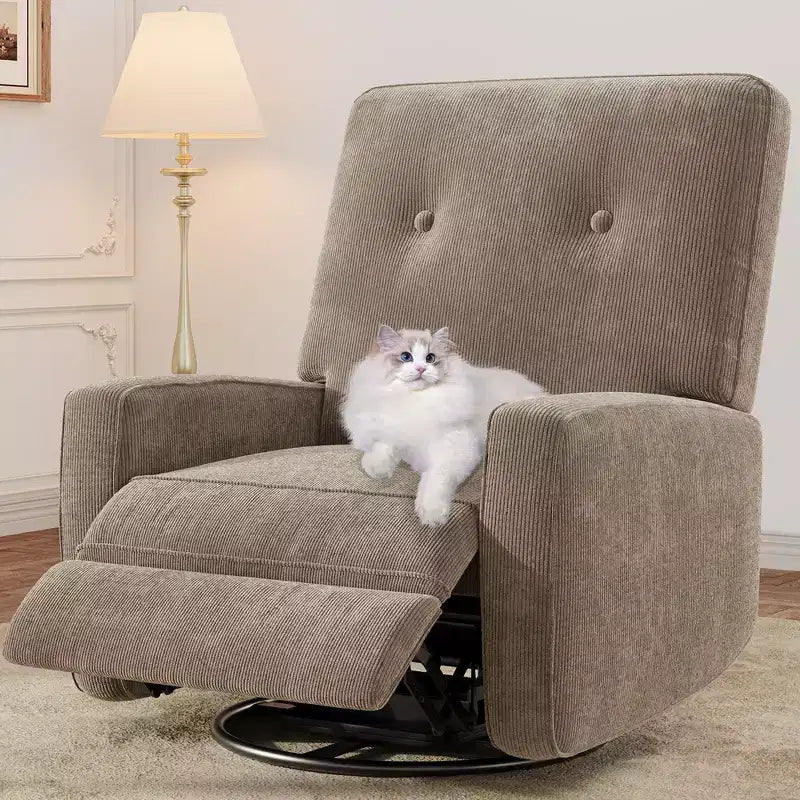 Fauteuil inclinable à bascule pivotant à 360° avec dossier et repose-pieds réglables – Revêtement en velours côtelé