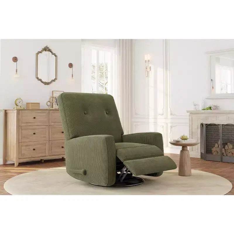 Fauteuil inclinable à bascule pivotant à 360° avec dossier et repose-pieds réglables – Revêtement en velours côtelé