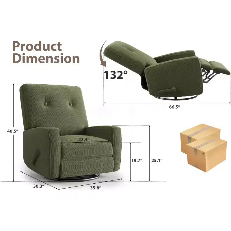 Fauteuil inclinable à bascule pivotant à 360° avec dossier et repose-pieds réglables – Revêtement en velours côtelé