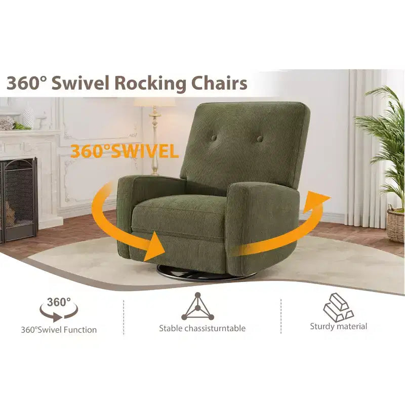 Fauteuil inclinable à bascule pivotant à 360° avec dossier et repose-pieds réglables – Revêtement en velours côtelé