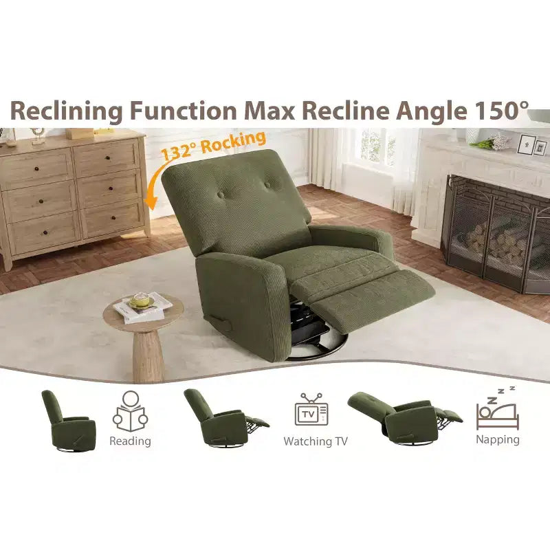 Fauteuil inclinable à bascule pivotant à 360° avec dossier et repose-pieds réglables – Revêtement en velours côtelé