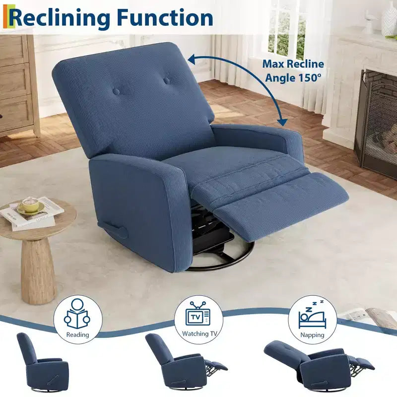 Fauteuil inclinable à bascule pivotant à 360° avec dossier et repose-pieds réglables – Revêtement en velours côtelé