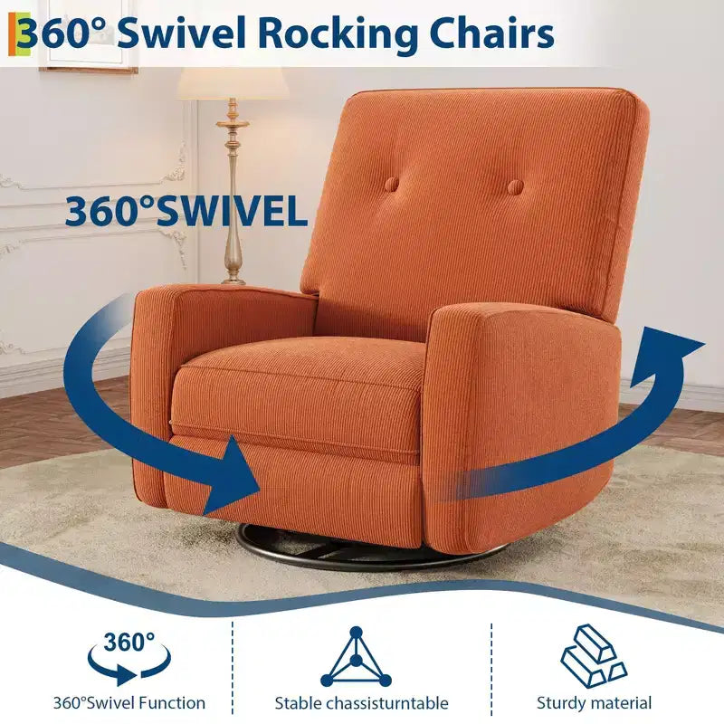 Fauteuil inclinable à bascule pivotant à 360° avec dossier et repose-pieds réglables – Revêtement en velours côtelé