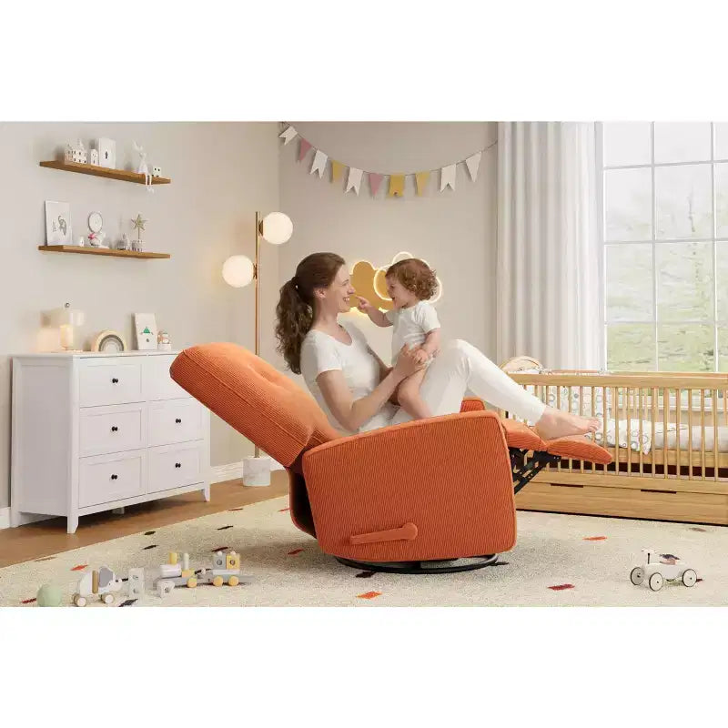 Fauteuil inclinable à bascule pivotant à 360° avec dossier et repose-pieds réglables – Revêtement en velours côtelé
