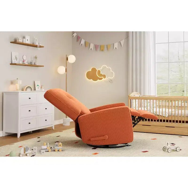 Fauteuil inclinable à bascule pivotant à 360° avec dossier et repose-pieds réglables – Revêtement en velours côtelé