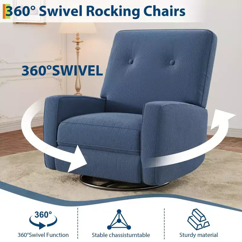 Fauteuil inclinable à bascule pivotant à 360° avec dossier et repose-pieds réglables – Revêtement en velours côtelé