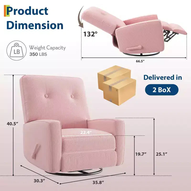 Fauteuil inclinable à bascule pivotant à 360° avec dossier et repose-pieds réglables – Revêtement en velours côtelé