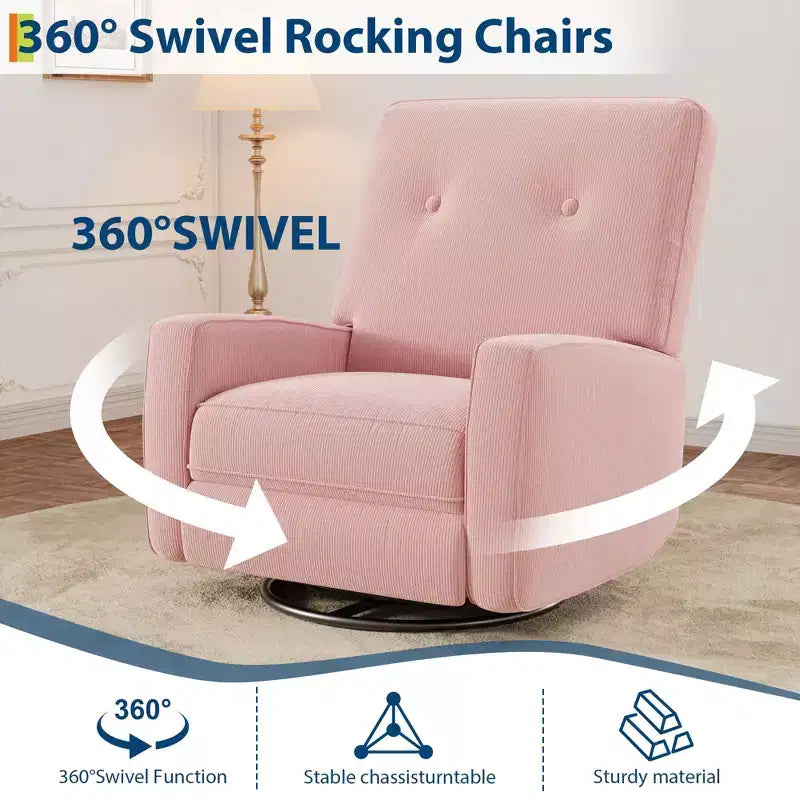 Fauteuil inclinable à bascule pivotant à 360° avec dossier et repose-pieds réglables – Revêtement en velours côtelé