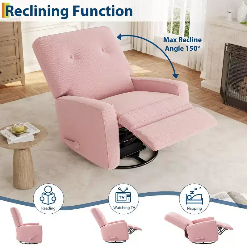 Fauteuil inclinable à bascule pivotant à 360° avec dossier et repose-pieds réglables – Revêtement en velours côtelé