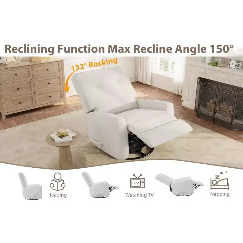 Fauteuil inclinable à bascule pivotant à 360° avec dossier et repose-pieds réglables – Revêtement en velours côtelé
