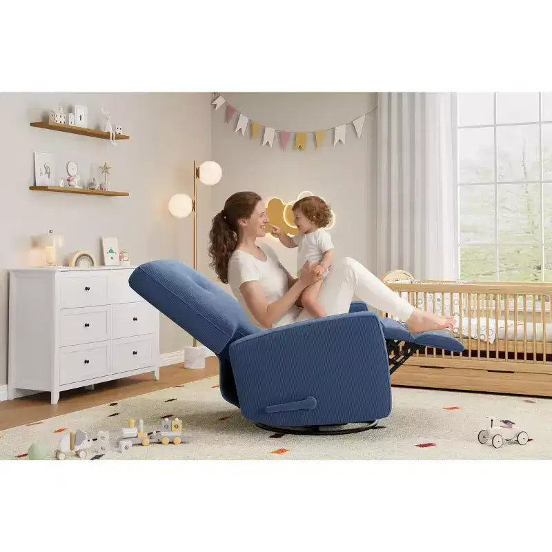 Fauteuil inclinable à bascule pivotant à 360° avec dossier et repose-pieds réglables – Revêtement en velours côtelé