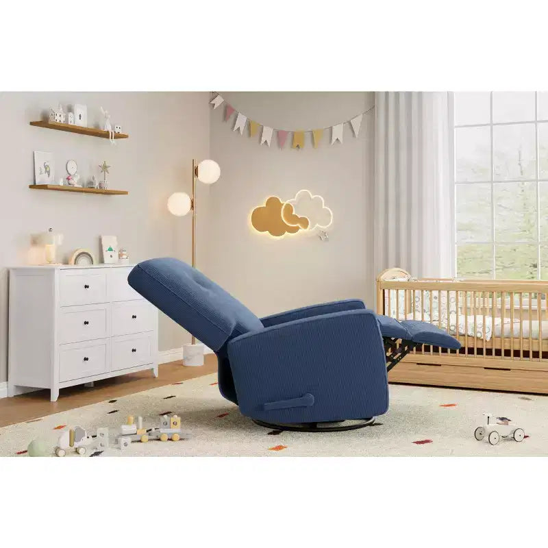Fauteuil inclinable à bascule pivotant à 360° avec dossier et repose-pieds réglables – Revêtement en velours côtelé