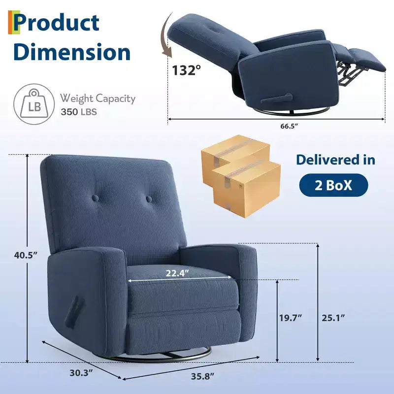 Fauteuil inclinable à bascule pivotant à 360° avec dossier et repose-pieds réglables – Revêtement en velours côtelé