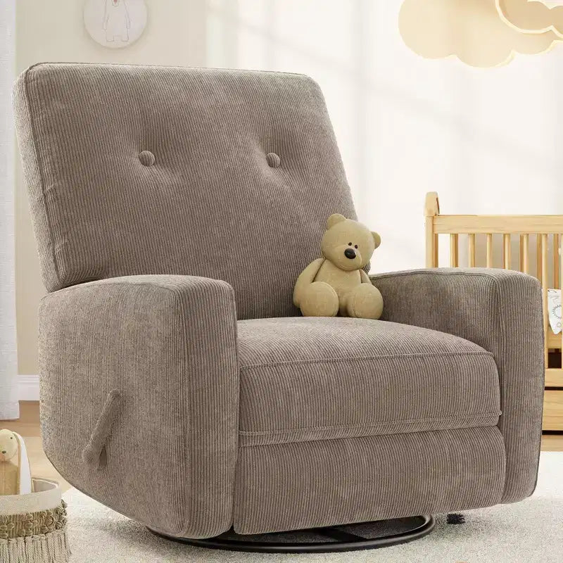 Fauteuil inclinable à bascule pivotant à 360° avec dossier et repose-pieds réglables – Revêtement en velours côtelé