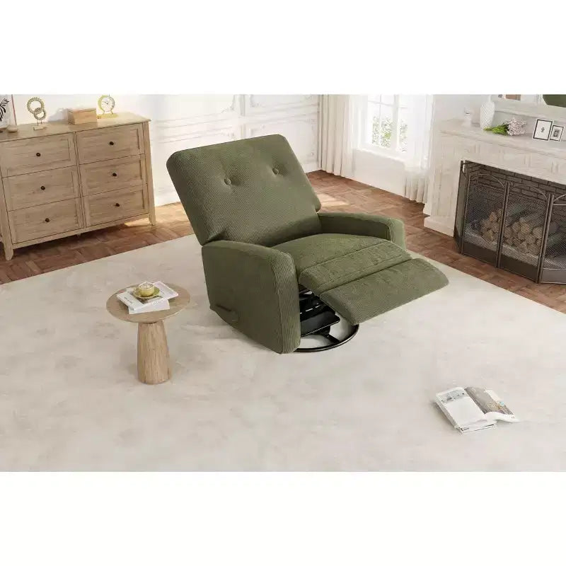 Fauteuil inclinable à bascule pivotant à 360° avec dossier et repose-pieds réglables – Revêtement en velours côtelé