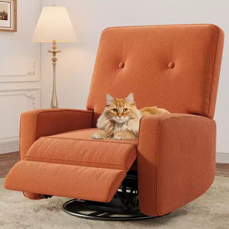 Fauteuil inclinable à bascule pivotant à 360° avec dossier et repose-pieds réglables – Revêtement en velours côtelé