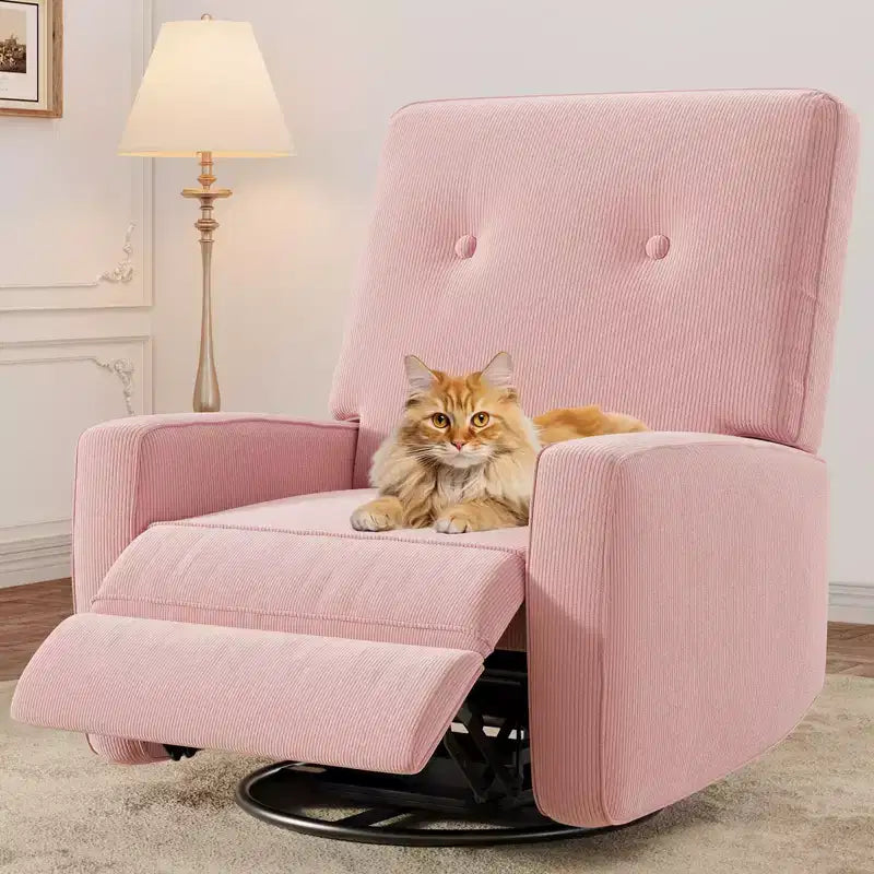 Fauteuil inclinable à bascule pivotant à 360° avec dossier et repose-pieds réglables – Revêtement en velours côtelé
