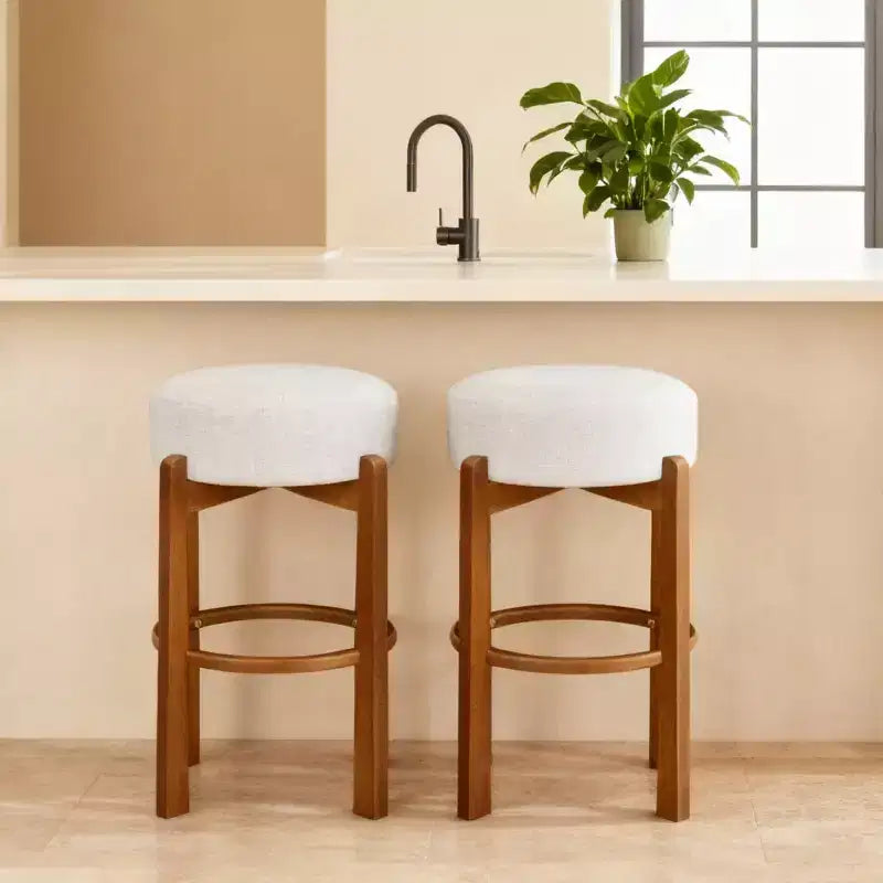 Christopher Knight Home Ashton Tabourets de bar rembourrés ronds en bois d'hévéa (Lot de 2)