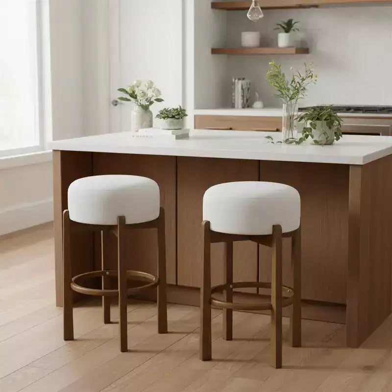 Christopher Knight Home Ashton Tabourets de bar rembourrés ronds en bois d'hévéa (Lot de 2)