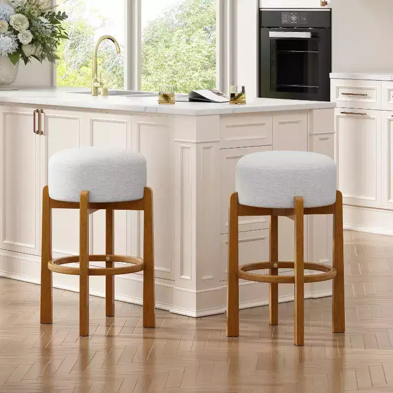 Christopher Knight Home Ashton Tabourets de bar rembourrés ronds en bois d'hévéa (Lot de 2)