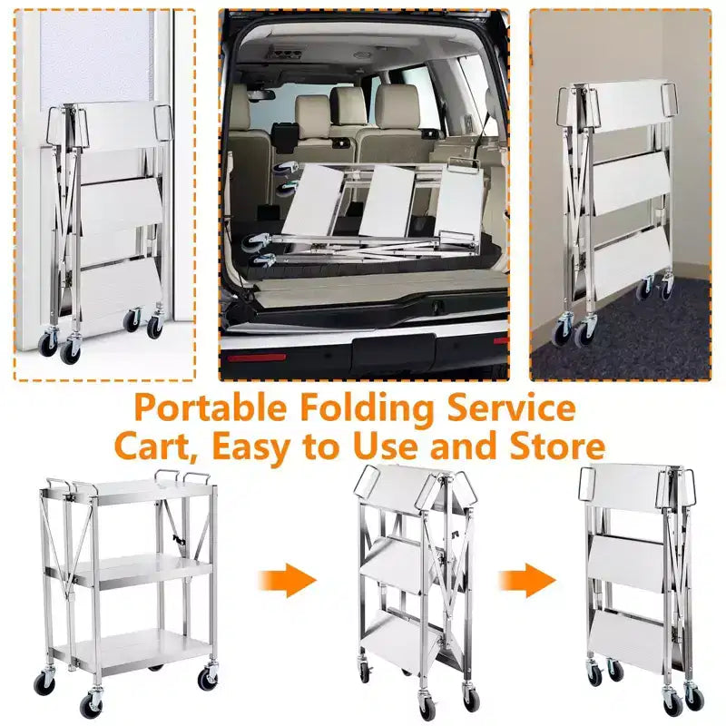 Chariot utilitaire pliable à 3 niveaux avec roues – Capacité de 136 kg