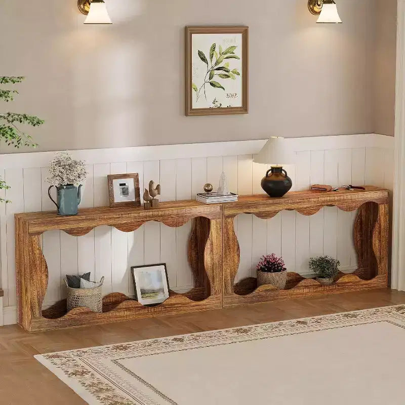 Console rustique de 63 po avec rangement – Table d'entrée étroite à 2 niveaux
