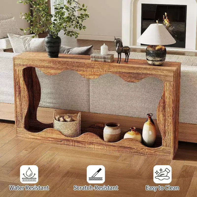 Console rustique de 63 po avec rangement – Table d'entrée étroite à 2 niveaux