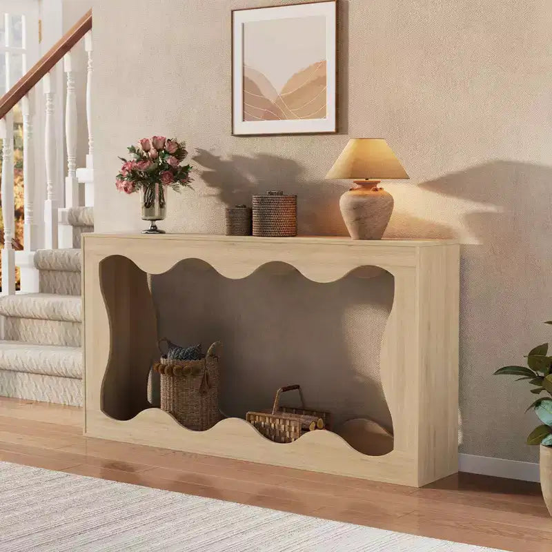 Console rustique de 63 po avec rangement – Table d'entrée étroite à 2 niveaux