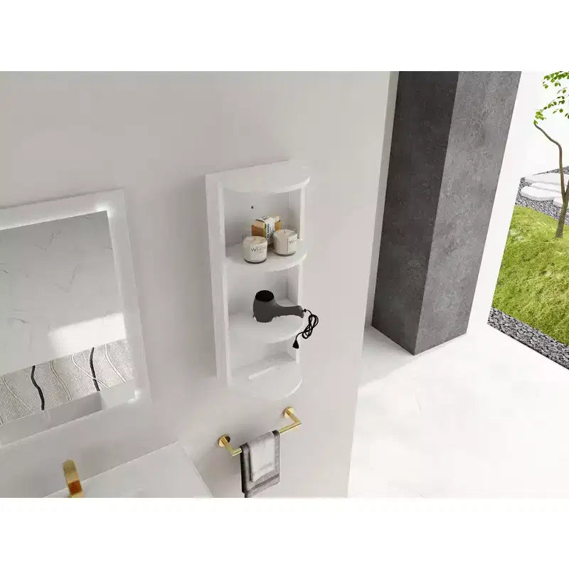 Étagère d'angle de salle de bain à 3 niveaux avec support de sèche-cheveux
