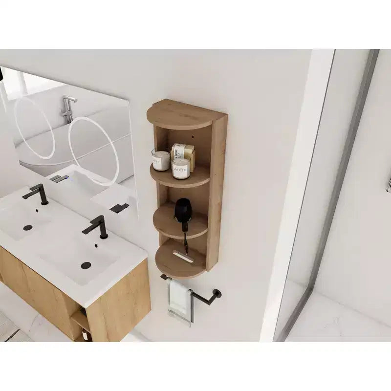 Étagère d'angle de salle de bain à 3 niveaux avec support de sèche-cheveux