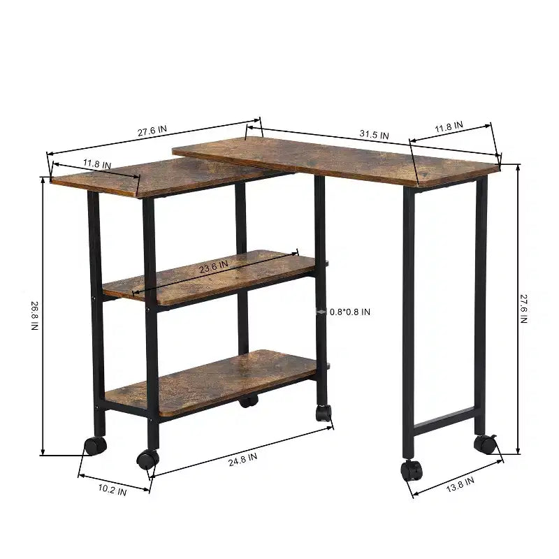 Table d'appoint rotative avec 3 étagères de rangement et roulettes verrouillables
