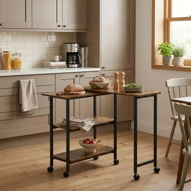 Table d'appoint rotative avec 3 étagères de rangement et roulettes verrouillables