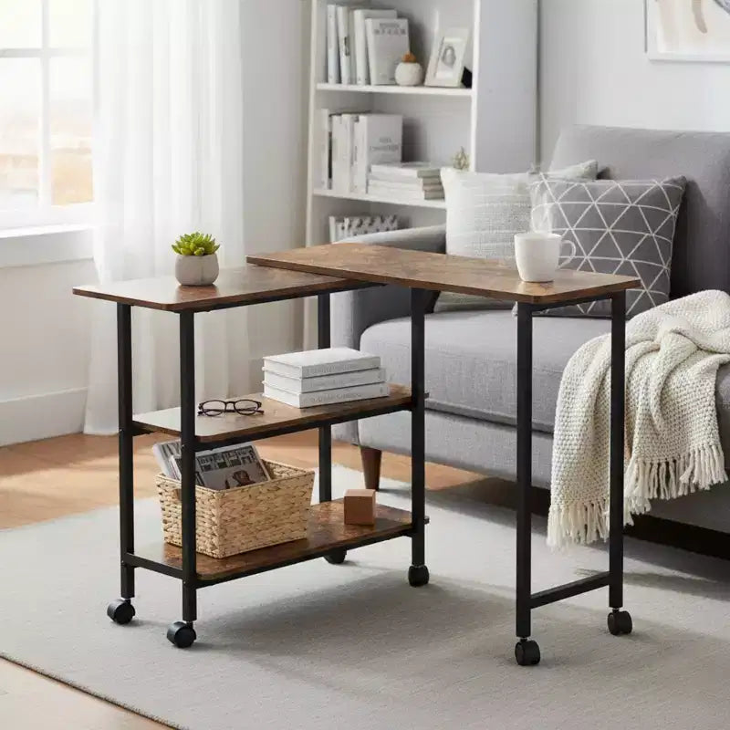 Table d'appoint rotative avec 3 étagères de rangement et roulettes verrouillables