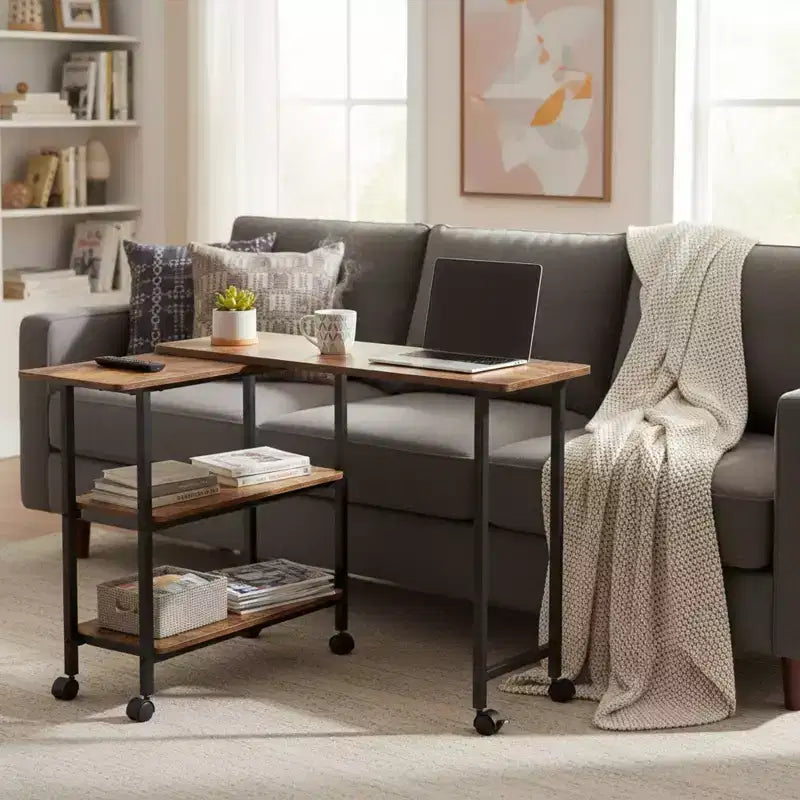 Table d'appoint rotative avec 3 étagères de rangement et roulettes verrouillables