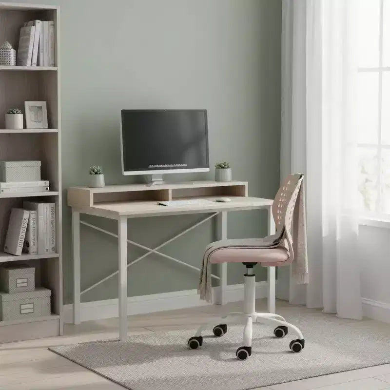 Chaise de bureau sans accoudoirs FurnitureR avec roulettes, chaise de bureau compacte pivotante et réglable en hauteur avec dossier respirant, rose