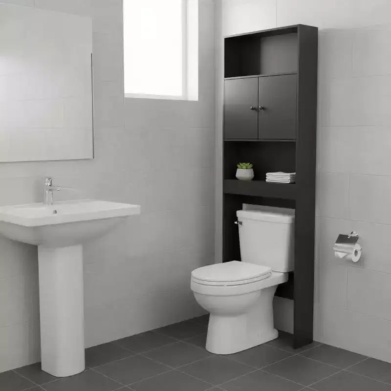 Meuble de rangement de salle de bain haut avec deux portes et étagères ouvertes, organisateur sur pied de 193,9 cm