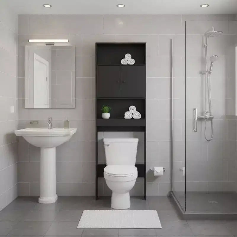 Meuble de rangement de salle de bain haut avec deux portes et étagères ouvertes, organisateur sur pied de 193,9 cm