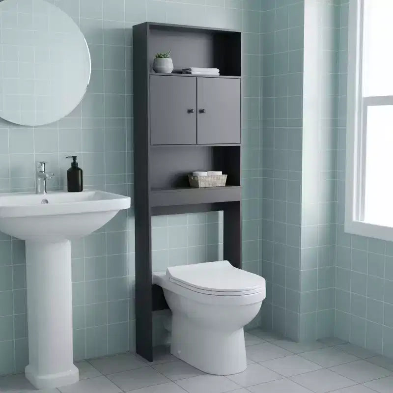 Meuble de rangement de salle de bain haut avec deux portes et étagères ouvertes, organisateur sur pied de 193,9 cm