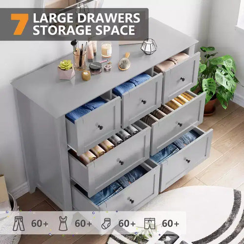 Commode 7 tiroirs avec rangement profond – Grise