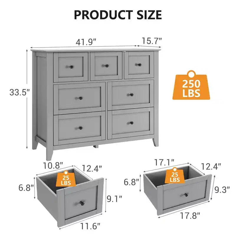 Commode 7 tiroirs avec rangement profond – Grise