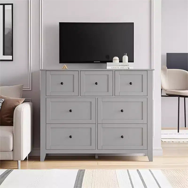 Commode 7 tiroirs avec rangement profond – Grise