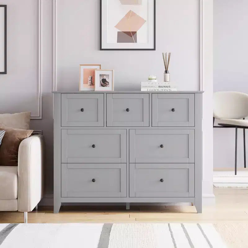 Commode 7 tiroirs avec rangement profond – Grise