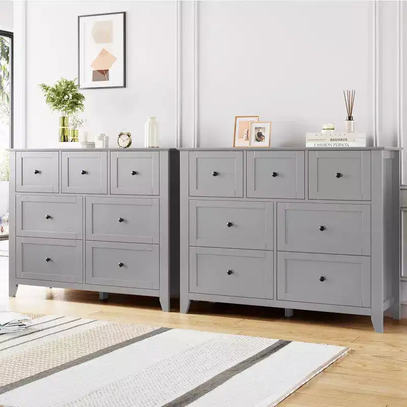 Commode 7 tiroirs avec rangement profond – Grise